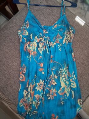 Santiki Teal Floral Boho Sun Dress Size XL (Fits Medium/Large)